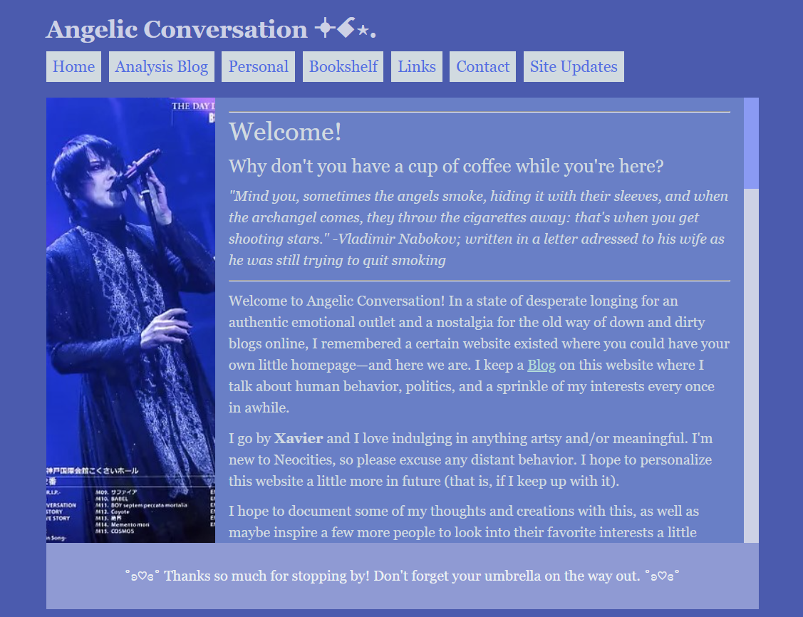 Old website layout on desktop
